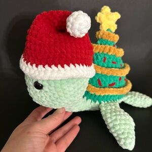 Crochet Christmas turtle plushie